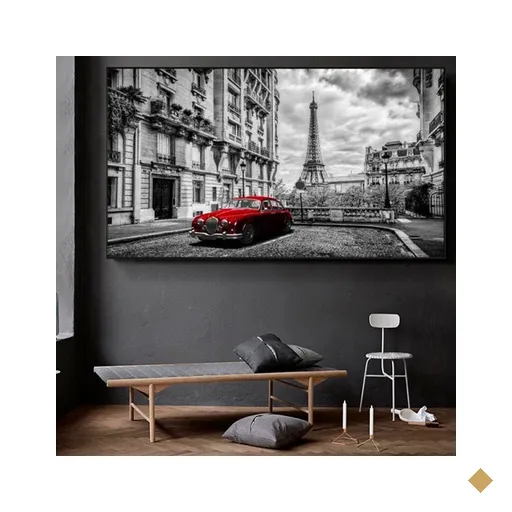 Quadro Paris Vermelho e Preto - Tela Única - 150 x 100 cm - Chassi