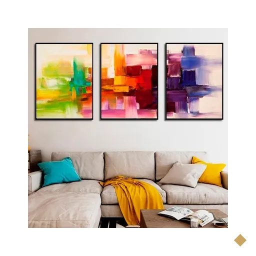 Quadro Abstrato Colorido - Kit 3 telas - 90 x 60 cm - Preta