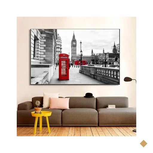 Quadro Torre Londres Vermelho e Branco - Tela Única - 60 x 40 cm - Chassi