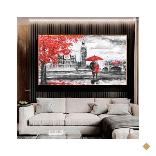 Quadro Casal Londres Vermelho e Preto - Tela Única - 60 x 40 cm - Branca
