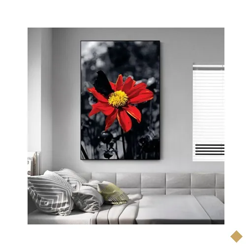 Quadro Flor Vermelha Vertical - Tela Única - 200 x 120 cm - Preta