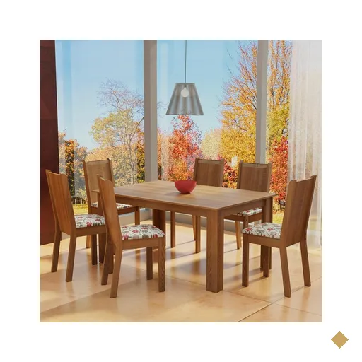 Conjunto Sala de Jantar Madesa Analu Mesa Tampo de Madeira com 6 Cadeiras -…