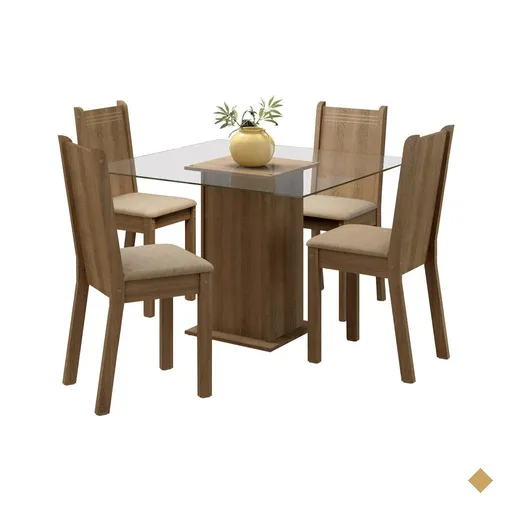 Conjunto Sala de Jantar Madesa Maya Mesa Tampo de Vidro com 4 Cadeiras