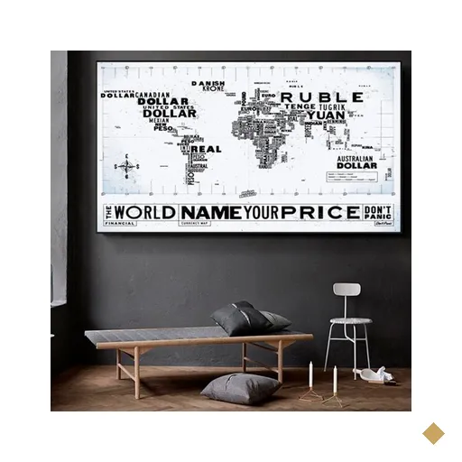 Quadro Mapa Mundi Mercado Financeiro- Tela Única - 200 x 120 cm - Chassi