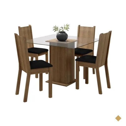 Conjunto Sala de Jantar Madesa Maya Mesa Tampo de Vidro com 4 Cadeiras -…