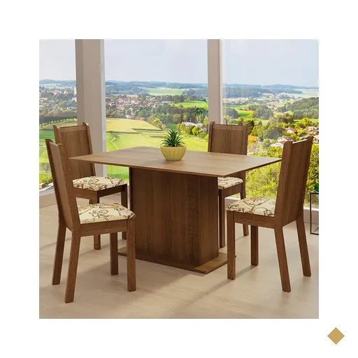 Conjunto Sala de Jantar Madesa Luana Mesa Tampo de Madeira 4 Cadeiras
