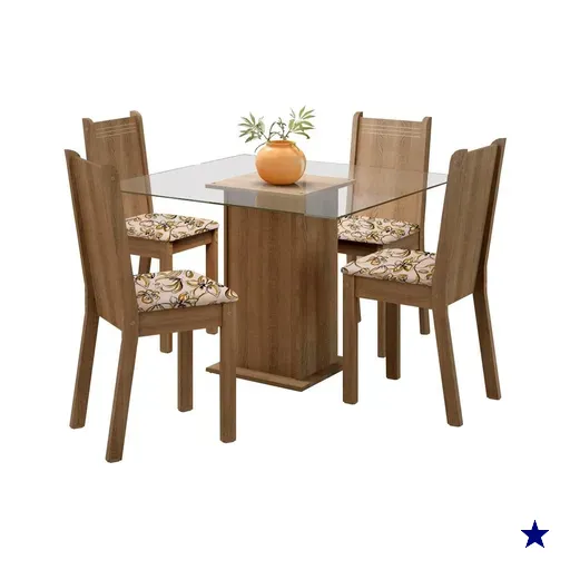 Conjunto Sala de Jantar Madesa Maya Mesa Tampo de Vidro com 4 Cadeiras -…