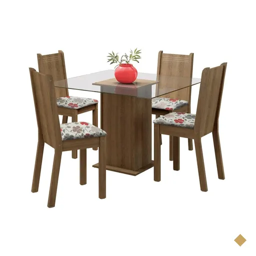Conjunto Sala de Jantar Madesa Maya Mesa Tampo de Vidro com 4 Cadeiras -…