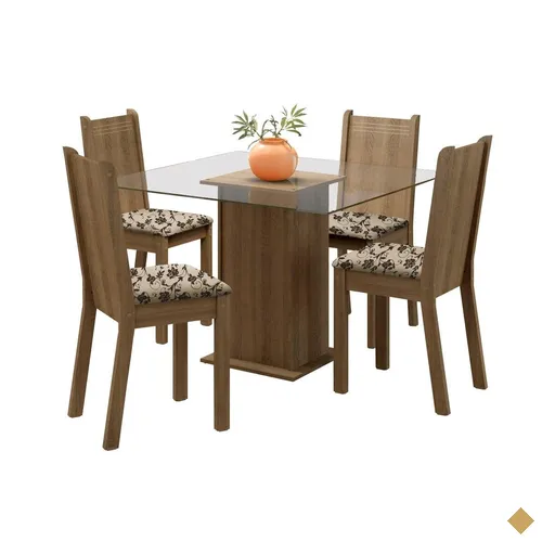 Conjunto Sala de Jantar Madesa Maya Mesa Tampo de Vidro com 4 Cadeiras -…