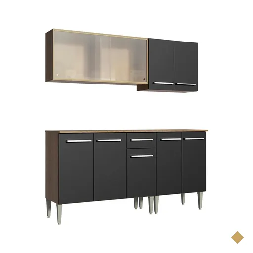 Cozinha Completa Madesa Emilly Box com Balcão e Armário Vidro Miniboreal