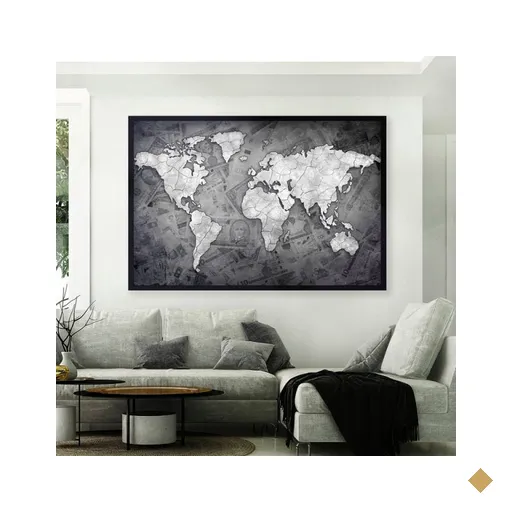 Quadro Mapa Mundi Money - Tela Única - 200 x 120 cm - Branca