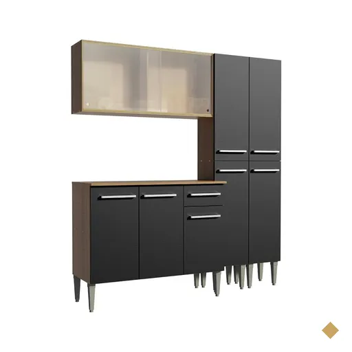 Cozinha Completa Madesa Emilly Fly com Armário Vidro Miniboreal, Balcão e…