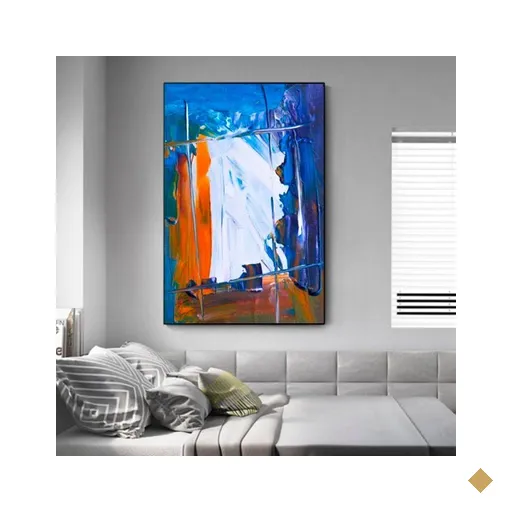 Quadro Abstrato Azul e Coral Luxo - Tela Única - 60 x 40 cm - Chassi