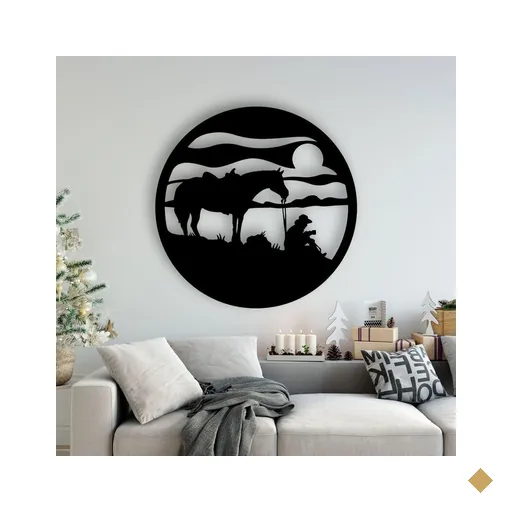 QUADRO DECORATIVO ESCULTURA DE PAREDE EM MDF 70CM CAVALO E PAISAGEM