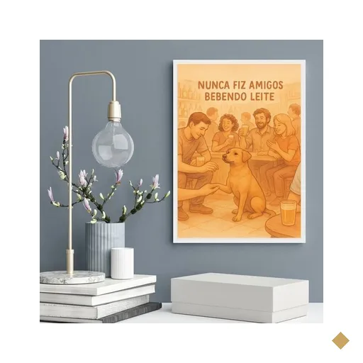 Quadro Decorativo Cachorro Caramelo no Boteco 24x18cm - com Vidro:moldura Branca