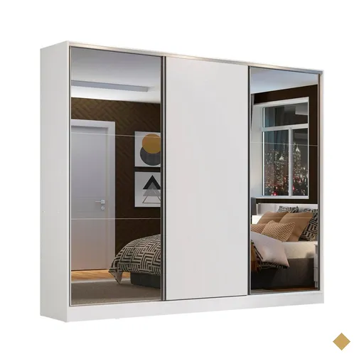Guarda-Roupa Casal em MDF Madesa Zurique 3 Portas de Correr com Espelhos -…