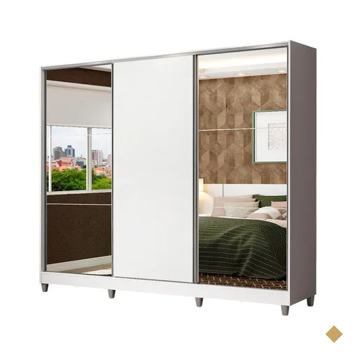 Guarda-Roupa Casal em MDF Madesa Zurique 3 Portas de Correr com Espelhos com…