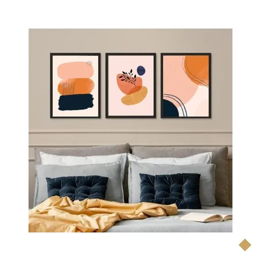 Kit 3 Quadros Modernos para Quarto ou Sala 24x18cm - com Vidro:madeira Branca