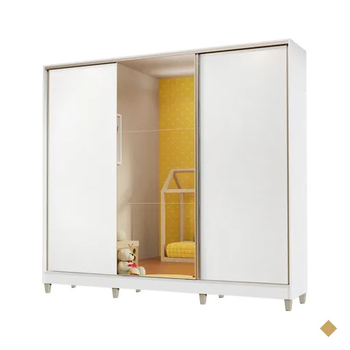 Guarda-Roupa Infantil em MDF Madesa Logan 3 Portas de Correr com Espelho com…