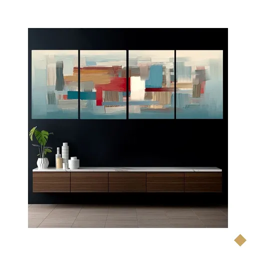 Quadro Abstrato Tons Tifanny - 4 Telas Decor Arte RJ 150 x 100 cm Dourada