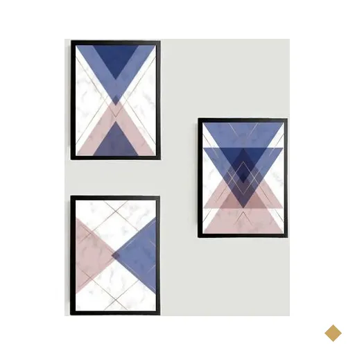 Kit 3 Quadros Geométricos Violet 24x18cm - com vidro:Madeira preta