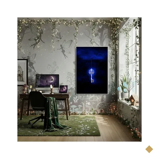 Quadro Decorativo Chave Mágica Azul - 70x50cm:moldura Preta