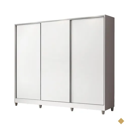 Guarda-Roupa Casal em MDF Madesa Zurique 3 Portas de Correr com Pés - Branco