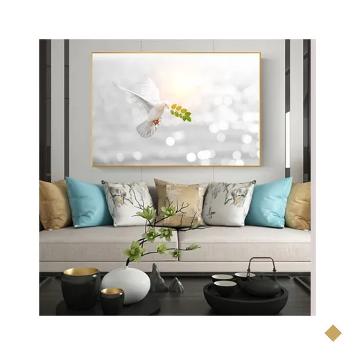 Quadro Pomba Espírito Santo - Tela Única Decor Arte RJ 60 x 40 cm Dourada