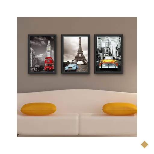 Kit 3 Quadros Quarto Londres New York Taxi 30X40Cm Com Vidro