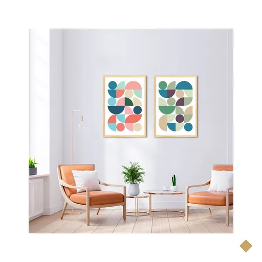 Conjunto Quadro Decorativo Bauhaus Colors 142x100 ( 2 Pecas 100x70 ), Moldura…
