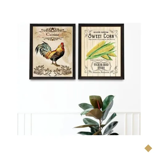 Kit 2 Quadros Country - Cozinha 33x24cm:moldura Branca