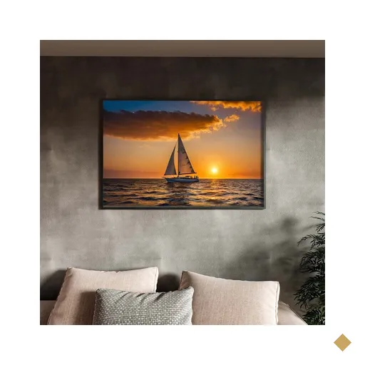 Quadro Decorativo Paisagem Mar Aberto com Moldura Preto - 90x60 Cm