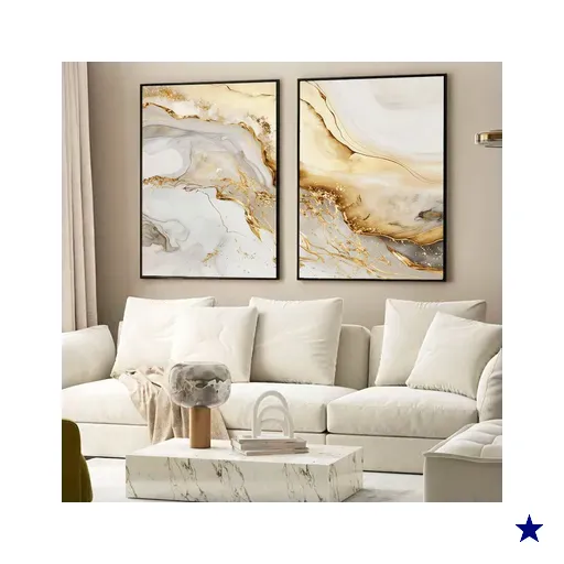 Kit Quadro Decorativo 2 Telas Luxo Branco e Dourado TaColado Moldura Caixa 3cm…
