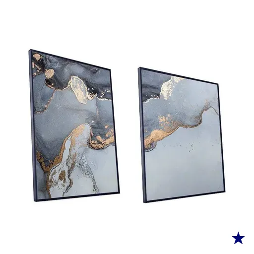 Kit Quadro Marmorizado Cinza Canvas sem Vidro Tamanho-moldura 90x60 Filete Cor…