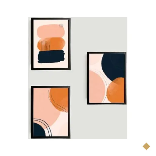 Kit 3 Quadros Abstratos Marrom com Preto 45x34cm - com vidro:Madeira preta