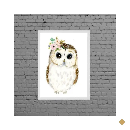 Quadro Decorativo Infantil Corujinha 45x34cm - com vidro:Madeira preta
