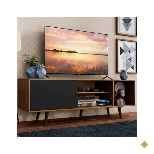 Rack Madesa Dubai para TV até 65 Polegadas com Pés - Rustic/Preto/Rustic