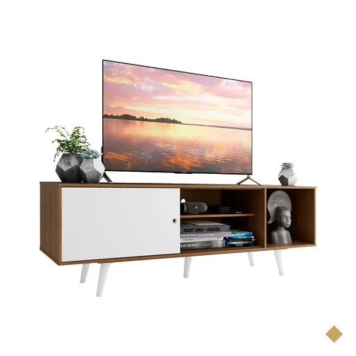 Rack Madesa Dubai para TV até 65 Polegadas com Pés - Rustic/Branco/Branco