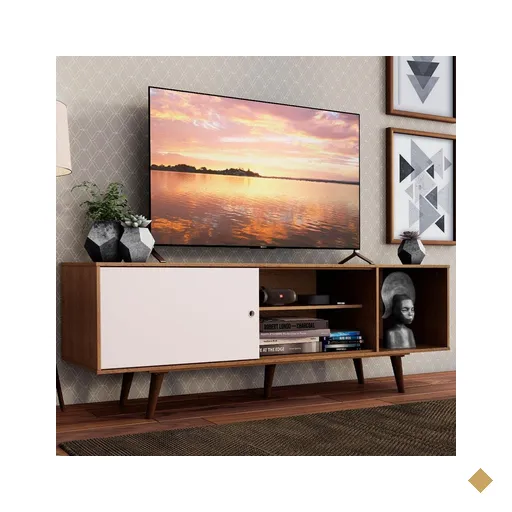Rack Madesa Dubai para TV até 65 Polegadas com Pés - Rustic/Branco/Rustic