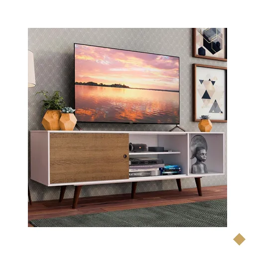 Rack Madesa Dubai para TV até 65 Polegadas com Pés - Branco/Rustic/Rustic