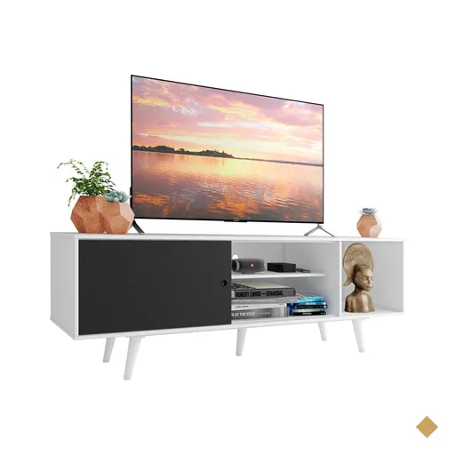 Rack Madesa Dubai para TV até 65 Polegadas com Pés - Branco/Preto/Branco