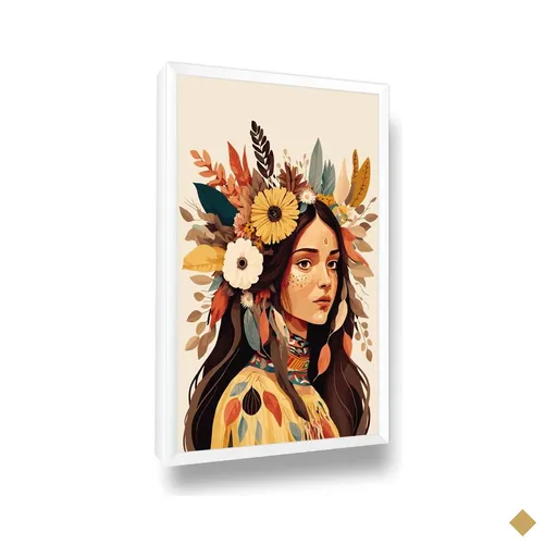 Quadro Decorativo Índia Apache Colorido Moldura Grande