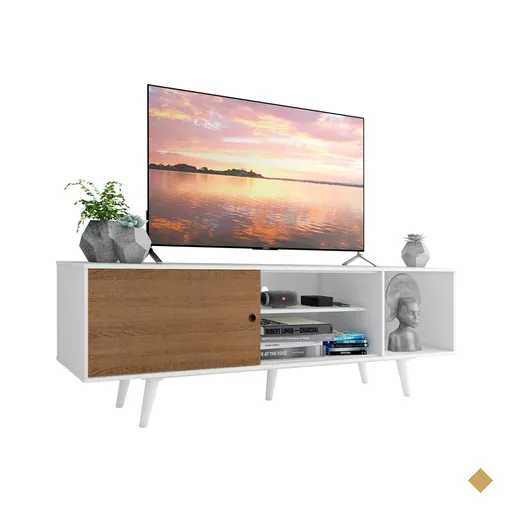 Rack Madesa Dubai para TV até 65 Polegadas com Pés - Branco/Rustic/Branco