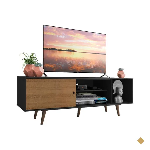 Rack Madesa Dubai para TV até 65 Polegadas com Pés - Preto/Rustic/Rustic