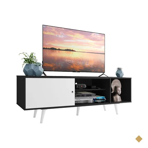 Rack Madesa Dubai para TV até 65 Polegadas com Pés - Preto/Branco/Branco