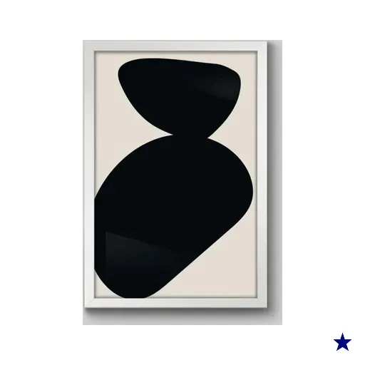 Quadro Abstrato Orgânico Pedras Preto - 90x60cm - Moldura Caixa Branco