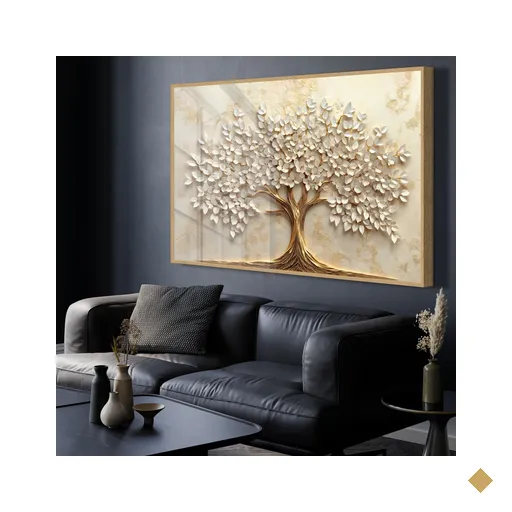 Quadro Decorativo Árvore da Vida Folhas Delicadas Flores Brancas Sala Quarto…
