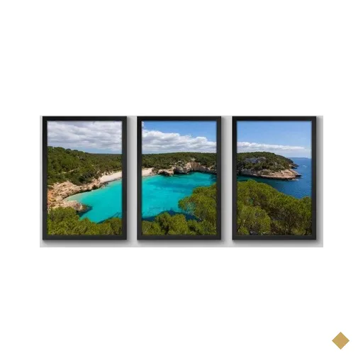 Conjunto de 3 Quadros Paisagem Praia Menorca Arts Memphis 3 Quadros 60x40cm…