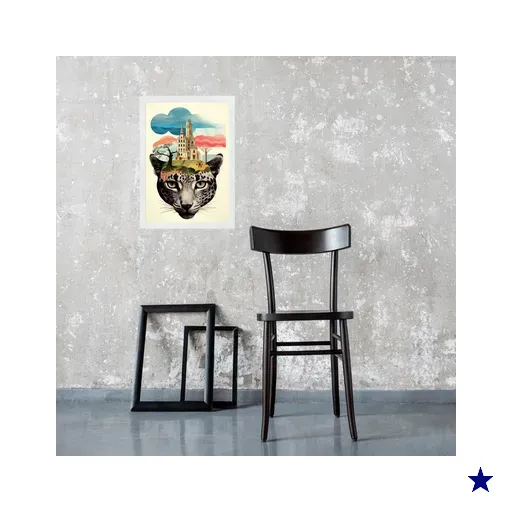 Quadro Moderno Colagem Onça 24x18cm - com Vidro:moldura Branca