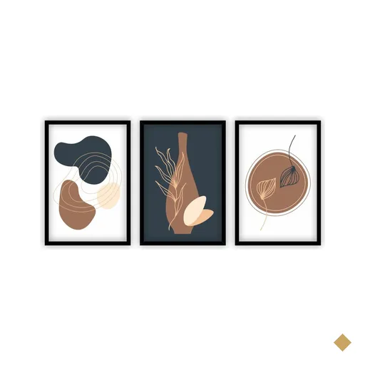Quadro Minimalista com Moldura e Vidro Azul e Marrom Figuras